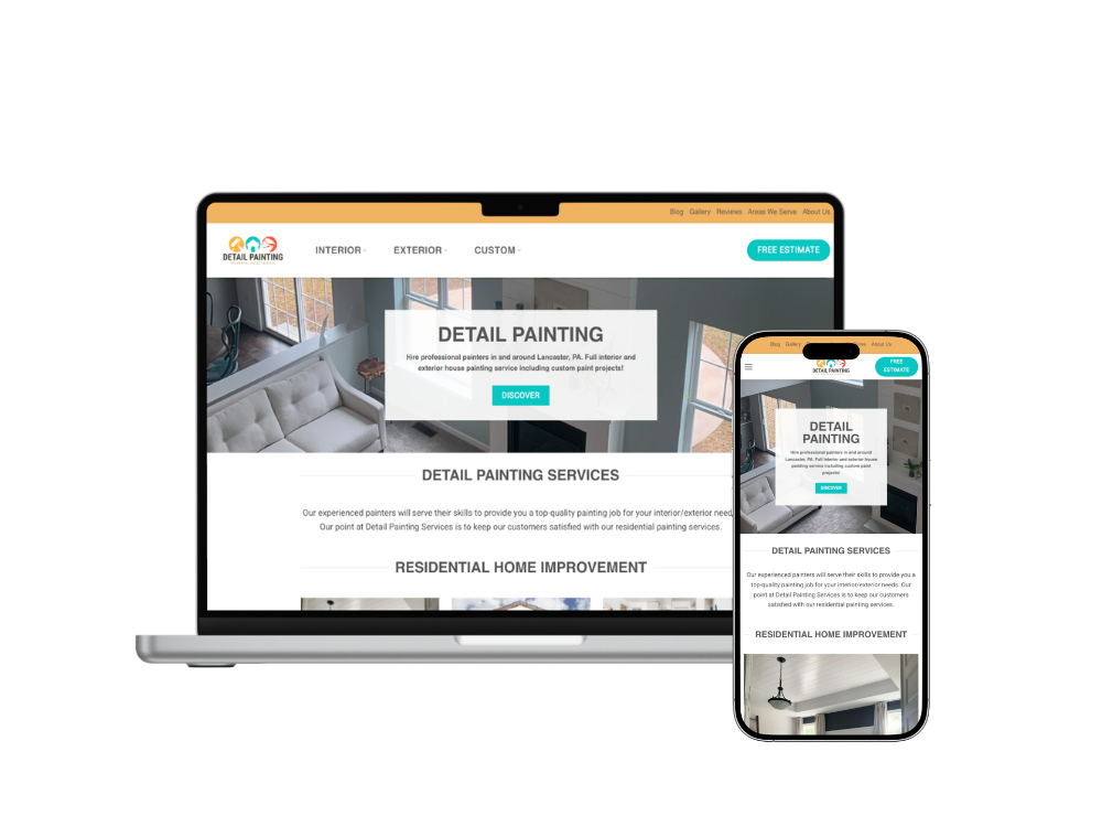 Detailed Painting Services website shown on laptop and phone